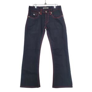 Y2k Mondo Contrast Stitch Waxed Bootcut Men Jeans Size 32x34 Black Grunge Skater